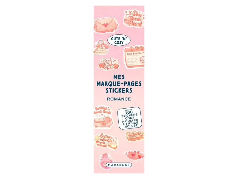 Mes marque-pages stickers Romance + 100 stickers & 1 pince incluse