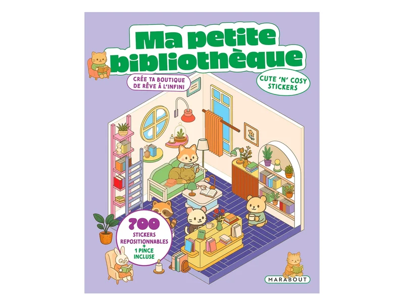 Album de 700 stickers repositionnables - Ma petite bibliothèque + 1 pince incluse