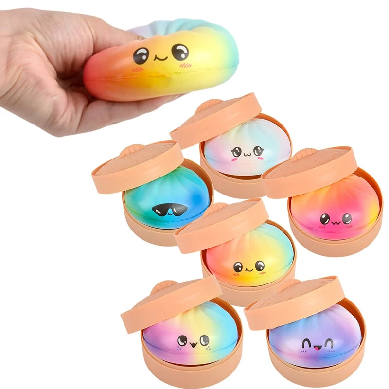 3.5" Dumpling Slow Rise Foam Squish Surprise (Rainbow Colors)- ok!