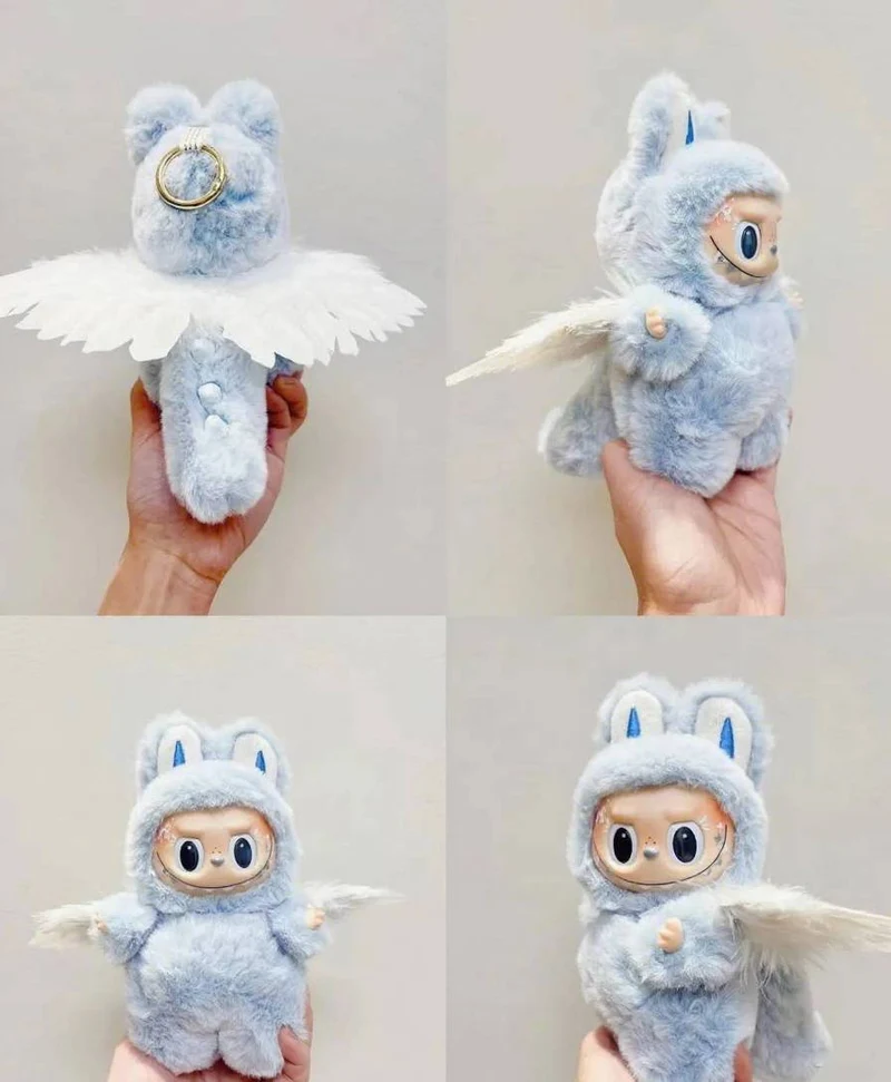18cm Retrofit Angel Wings Labubu Plush Toy - Handmade Unique Labubu Custom Design