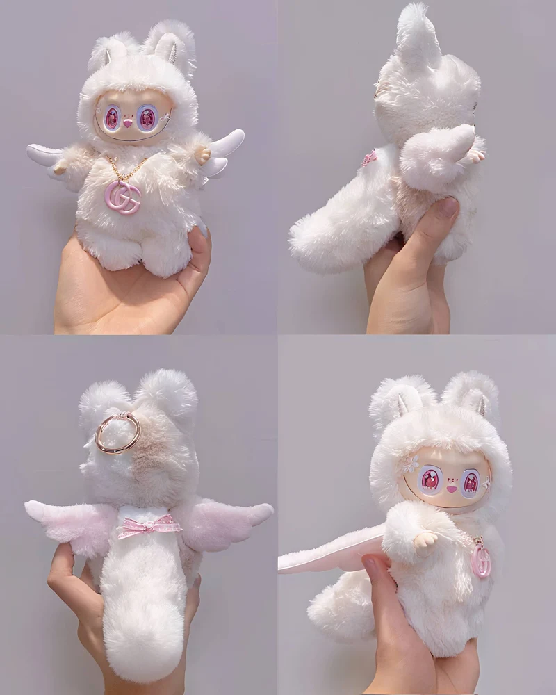 18cm Retrofit Angel Wings Labubu Plush Toy - Handmade Unique Labubu Custom Design