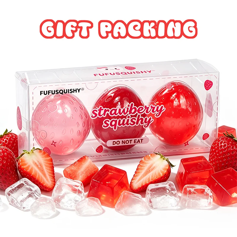 3PC Strawberry Coconut Oil Stress Ball Squishy Bundle Pack (No Rebound)