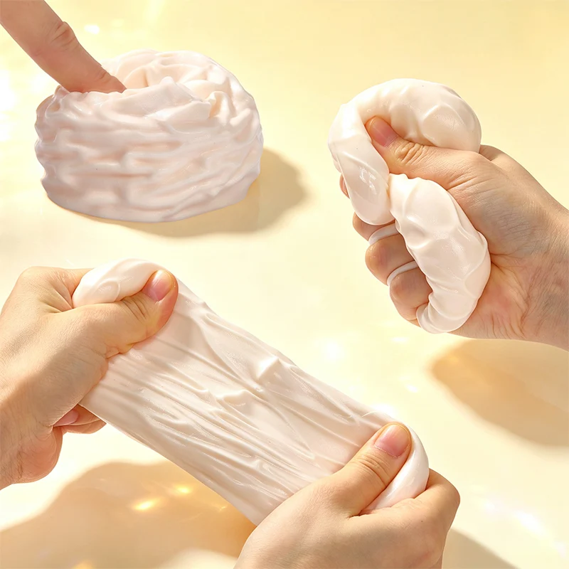 FUFUSQUISHY White Cream Roll Squishy Fidget Toy Stress Ball