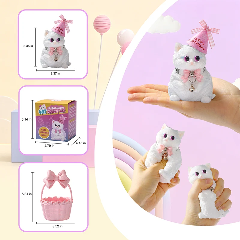 FUFUSQUISHY Cat Series Blind Box, FUFU SQUISHY Handmade Kawaii Cat Squishy Toys, Soft Sensory Fidget Toys, Cute Collectible Stress Relief Toys for Kids, Party Favors & Birthday Gifts