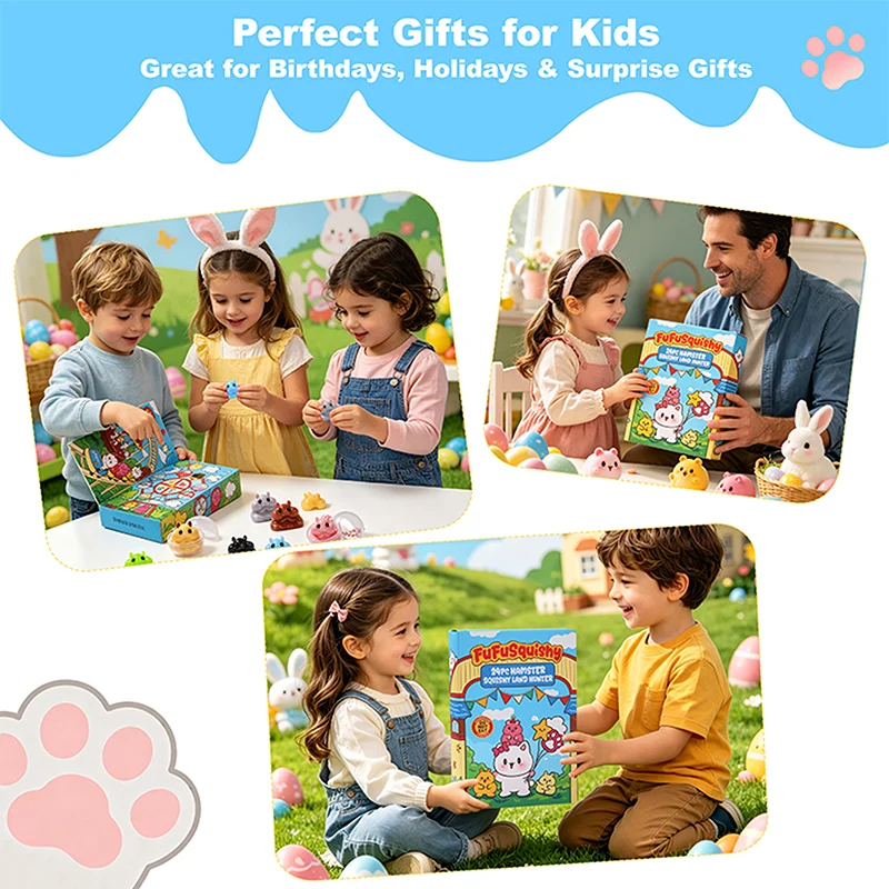 FUFUSQUISHY 24PCS Hamster Squishies Pop Box, Keychain Set, Individually Wrapped Balls, Classroom Prizes and Party Favors