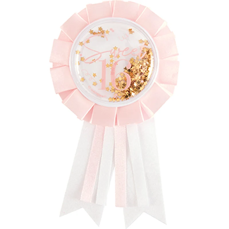 Blush Sweet 16 Birthday Gold Confetti Badge, 1 Count