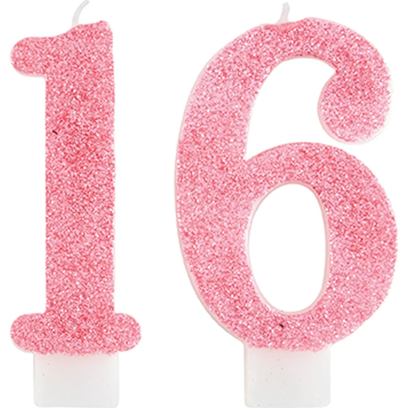 Blush Sweet 16 Birthday Glitter Number Candles, 1 Count