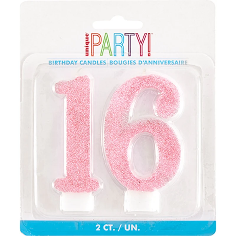 Blush Sweet 16 Birthday Glitter Number Candles, 1 Count