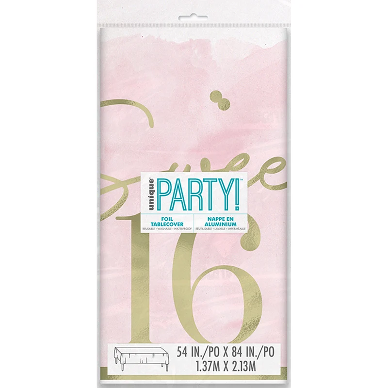 Blush Sweet 16 Rectangular Table Cover, 54 x 84 Inches, 1 Count