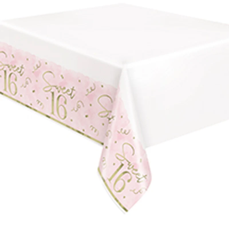 Blush Sweet 16 Rectangular Table Cover, 54 x 84 Inches, 1 Count