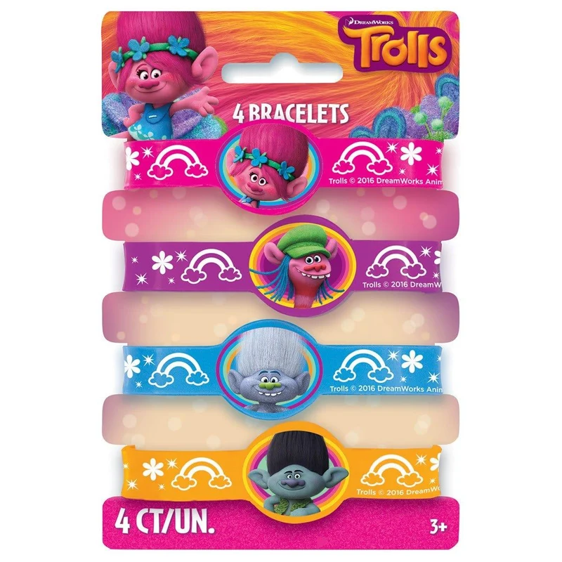 Trolls Rubber Bracelets, 4 Count