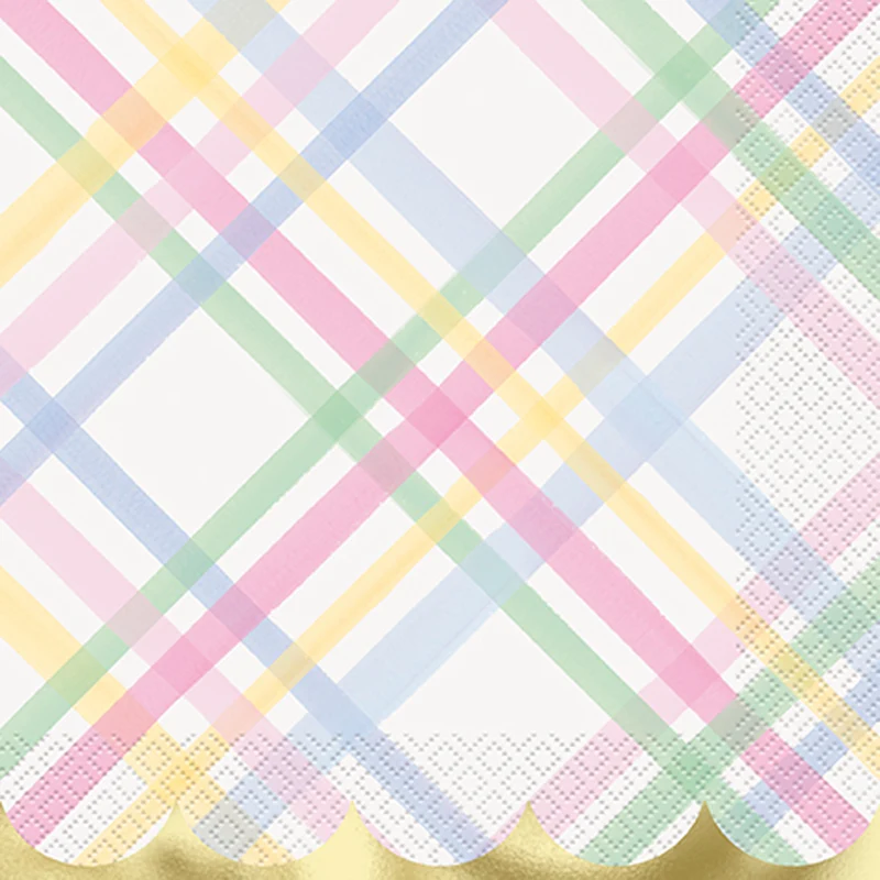 Gingham Easter Large Lunch Napkins with Foil, 16 Count