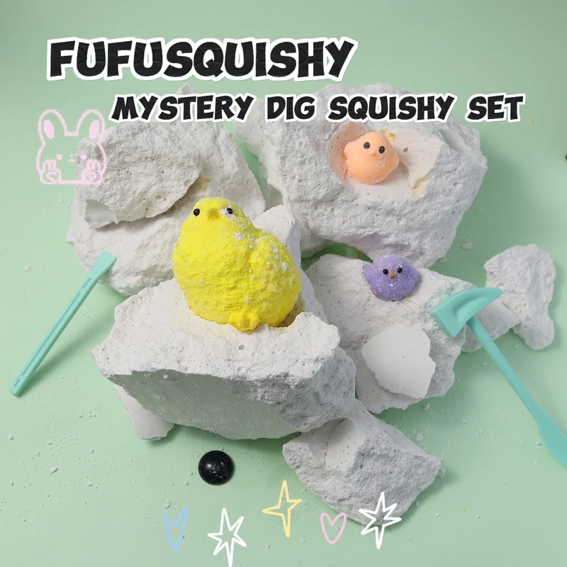 FUFUSQUISHY Giant White Chicken Dig Kit (include 1 middle chicken+2mini chicks)
