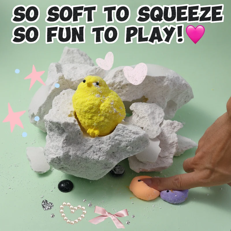 FUFUSQUISHY Giant White Chicken Dig Kit (include 1 middle chicken+2mini chicks)