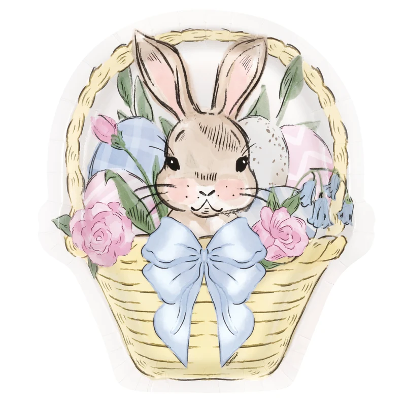 Watercolour Easter Large Basket Shaped Lunch Paper Plates, 9 Inches, 8 Count