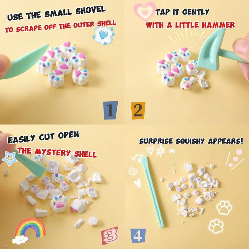 FUFUSQUISHY 7pc Mini Cat Paw Squishy Dig Kit