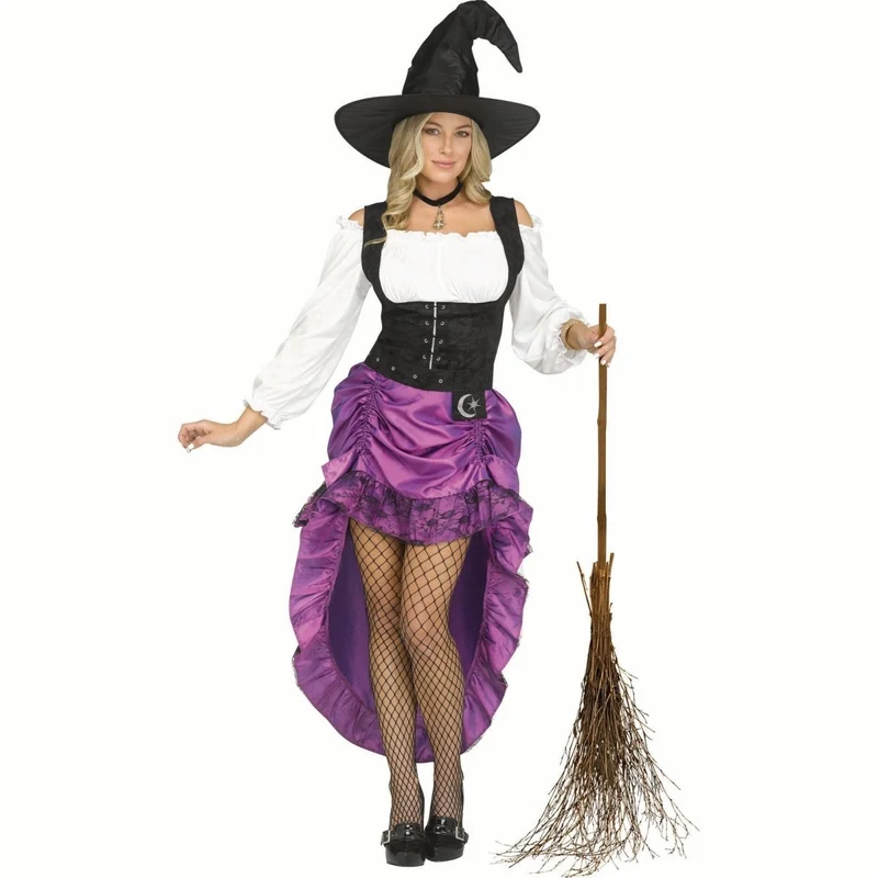 Renaissance Witch Costume for Adults, White & Purple Corset Dress