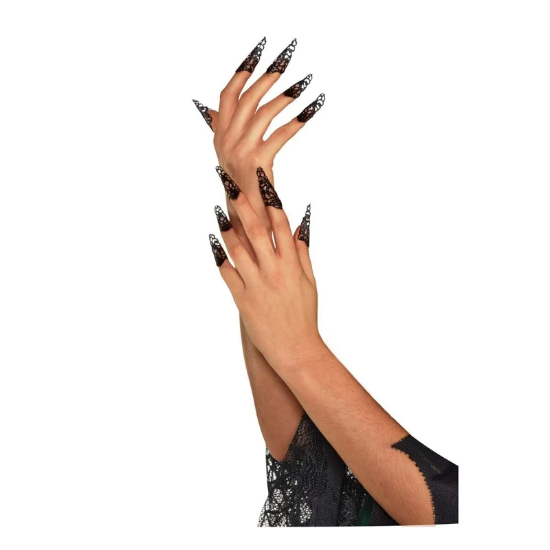 Fake nails with black filigree, 10 per package
