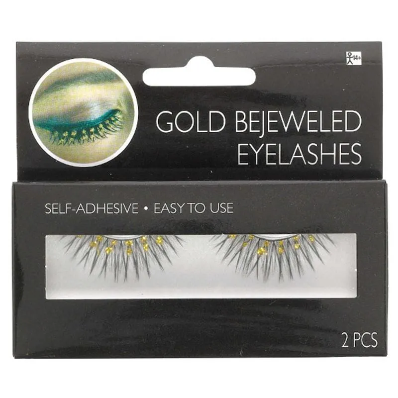 Gold bejeweled fake eyelashes