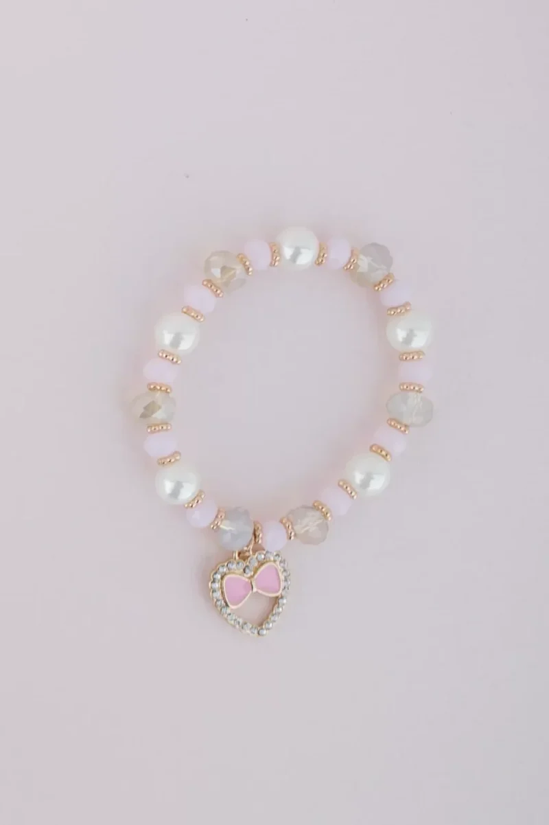 Boutique Love Bracelet with Pink White Gold Beads Heart Charm