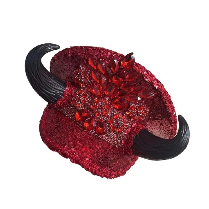 Red Rhinestone Devil Hat for Adults