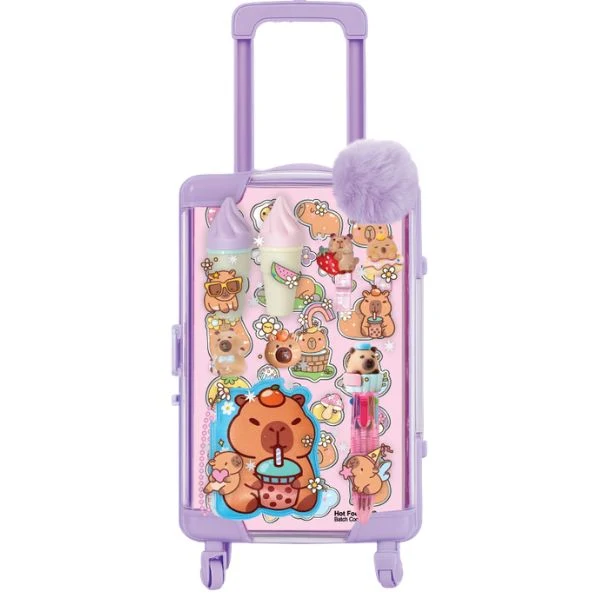 Hot Focus Capybara Mini Stationery Luggage Rolling Suitcase Set