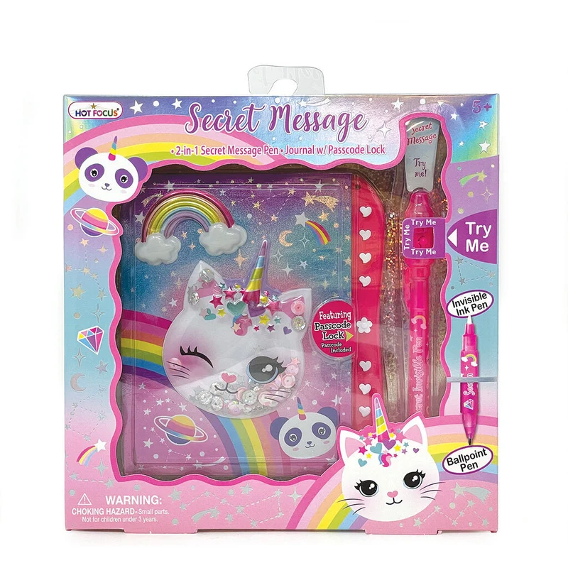 Hot Focus Caticorn Secret Message Journal and Pen Set