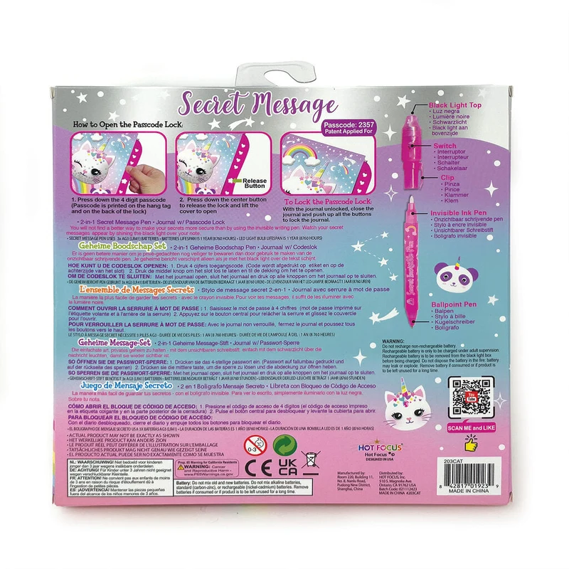 Hot Focus Caticorn Secret Message Journal and Pen Set