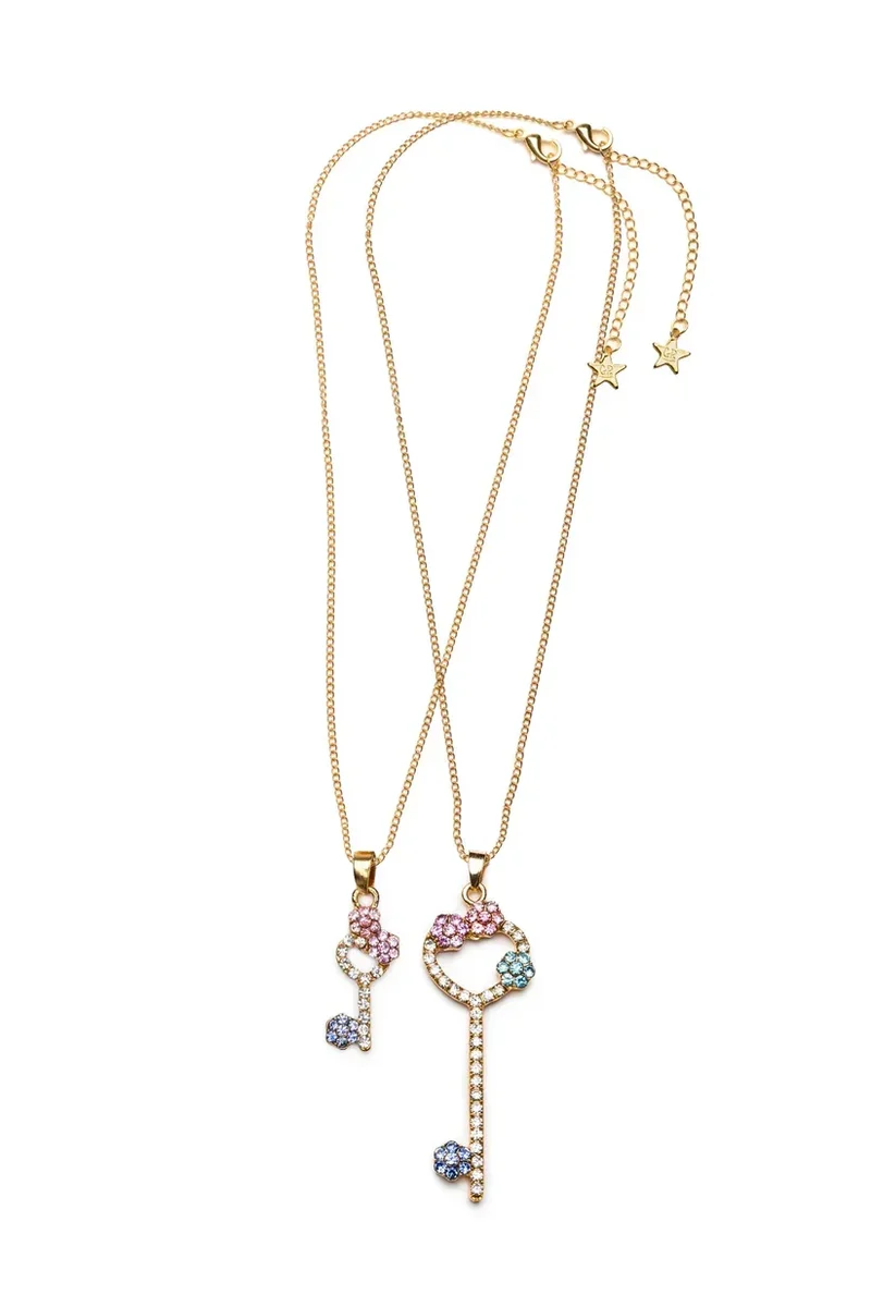 You Are The Key BFF Necklace Rhinestone Key Friendship Pendant Set