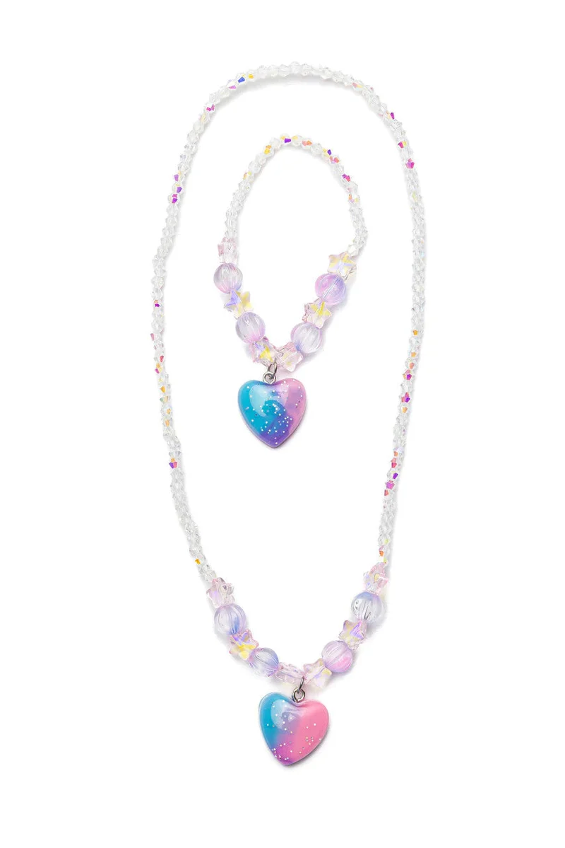 Galaxy Heart Necklace and Bracelet Jewelry Set for Kids
