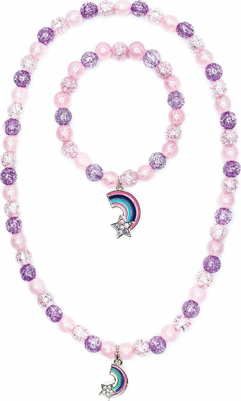 Rainbow Necklace and Bracelet Set for Kids Dress Up - Assortment Pink or Purple