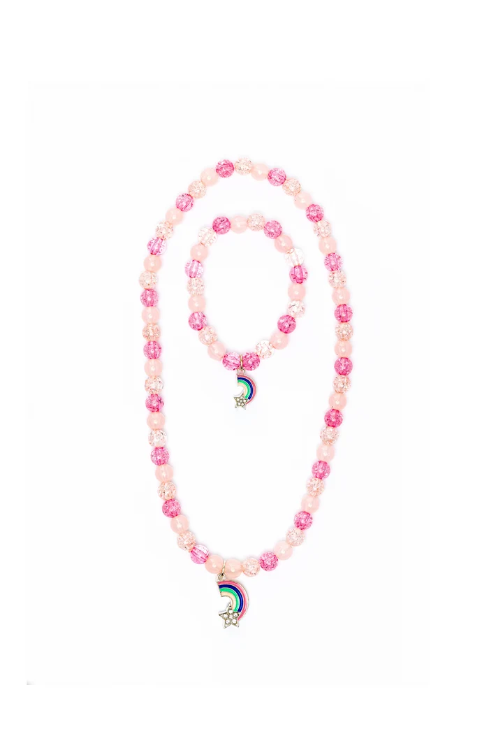 Rainbow Necklace and Bracelet Set for Kids Dress Up - Assortment Pink or Purple
