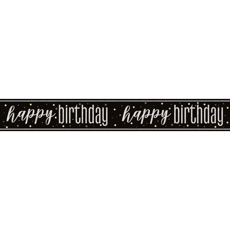 Black and Silver Happy Birthday Banner, 1 Count