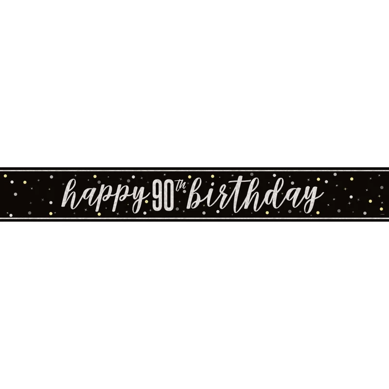 Black and Silver 90th Happy Birthday Banner, 1 Count
