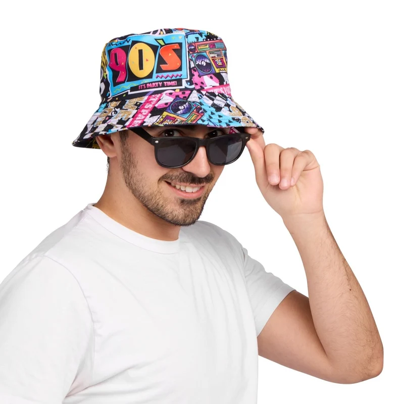 90s Black Bucket Hat for Adults