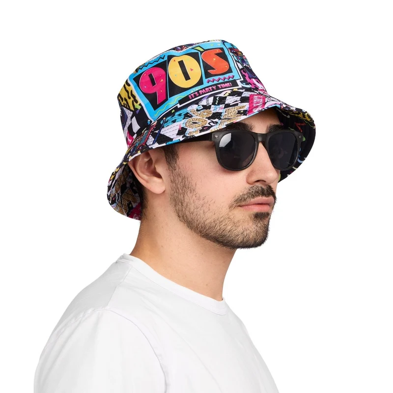 90s Black Bucket Hat for Adults
