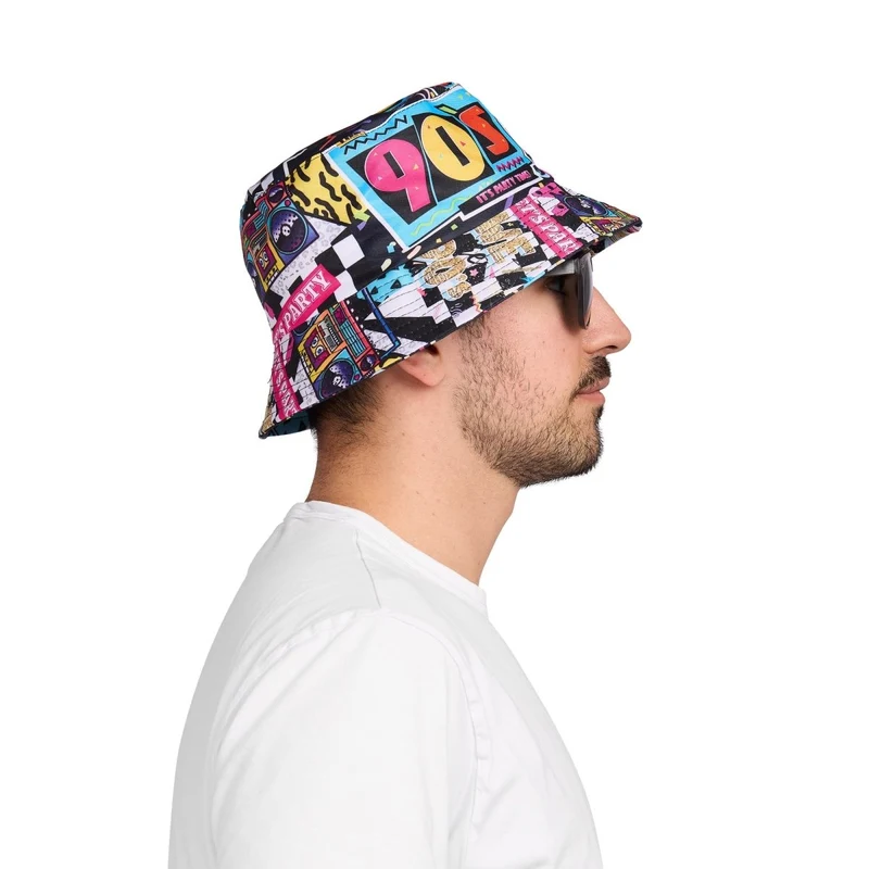 90s Black Bucket Hat for Adults