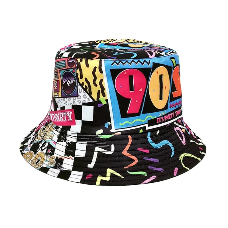 90s Black Bucket Hat for Adults