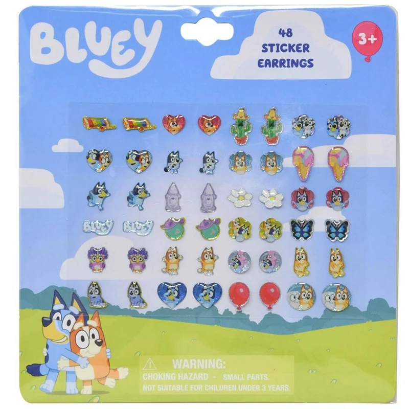 Bluey Sticker Earrings for Kids, 24 Count