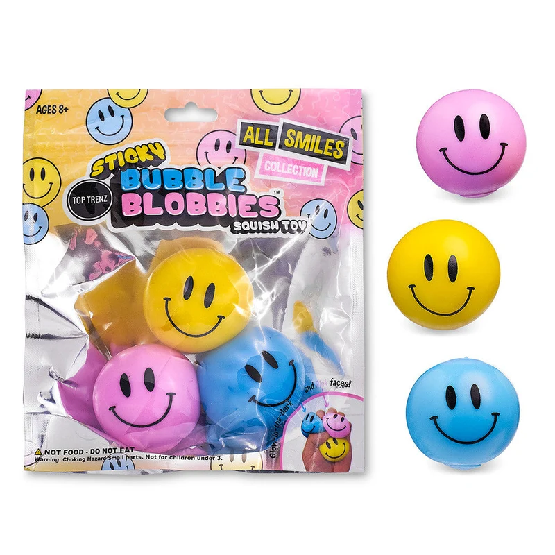 Sticky Bubble Blobbies Happy Face Squishy Fidget Toy 3-Pack
