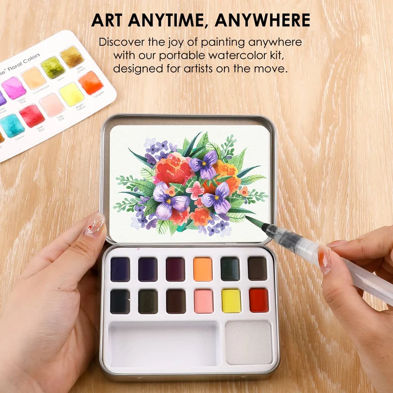 Grabie Professional Watercolor Pocket Set 12 Colors Floral Painting Kit