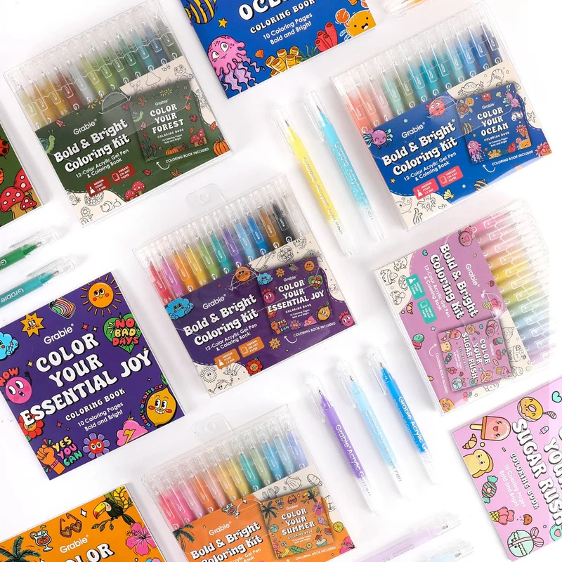 Grabie Bold & Bright Coloring Kit with 12 Acrylic Gel Pens - Sugar Rush