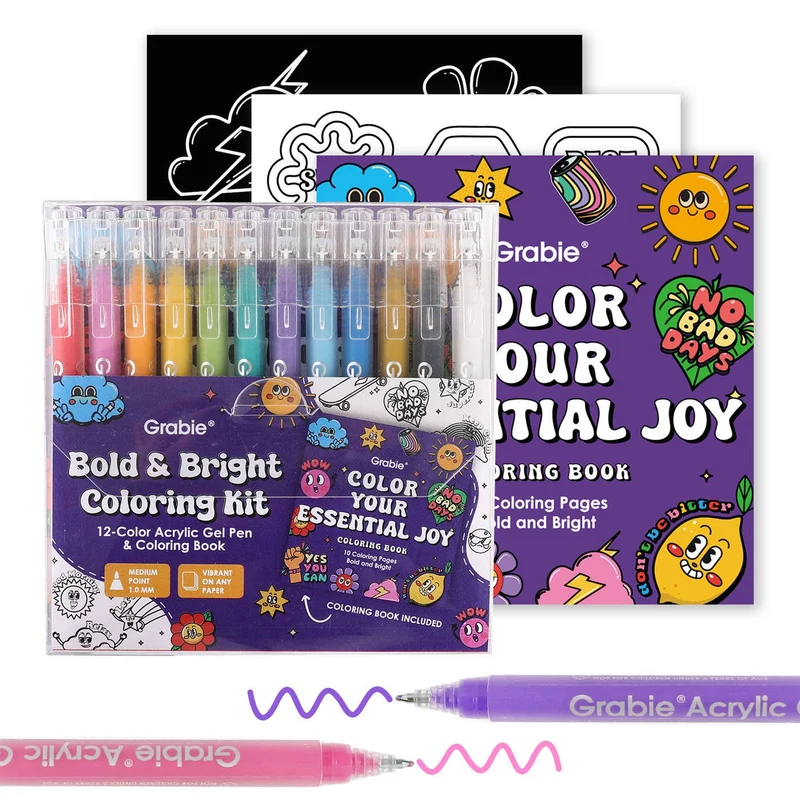Grabie Bold & Bright Coloring Kit: Premium Acrylic Gel Pen Set