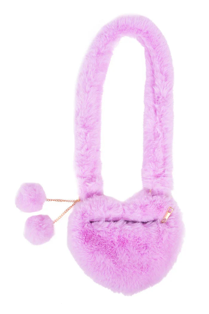 Lilac Love Furry Heart Purse Soft Purple Plush Accessory For Kids