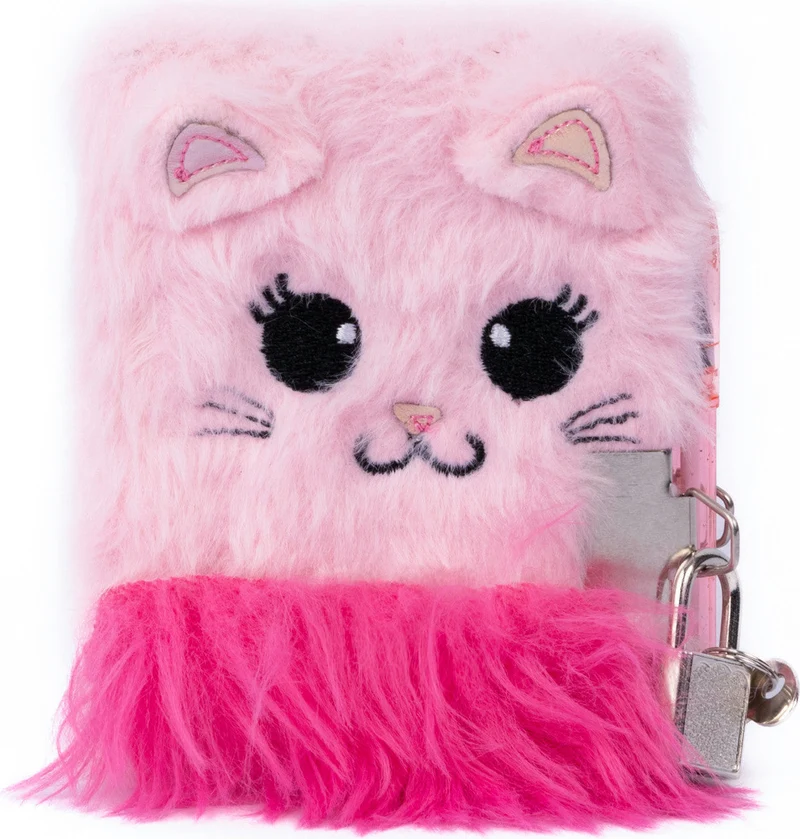 Kitty Furry Friends Journal Soft Plush Pink Kitten Notebook with Pen