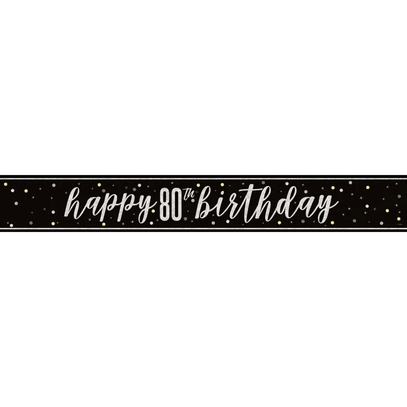 Black and Silver 80th Happy Birthday Banner, 1 Count