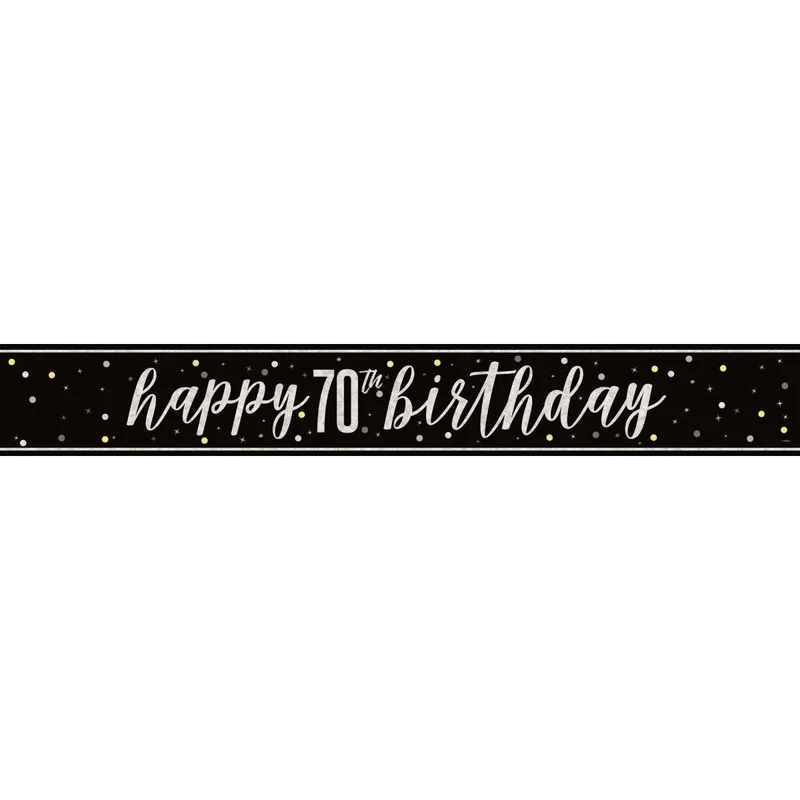 Black and Silver 70th Happy Birthday Banner, 1 Count