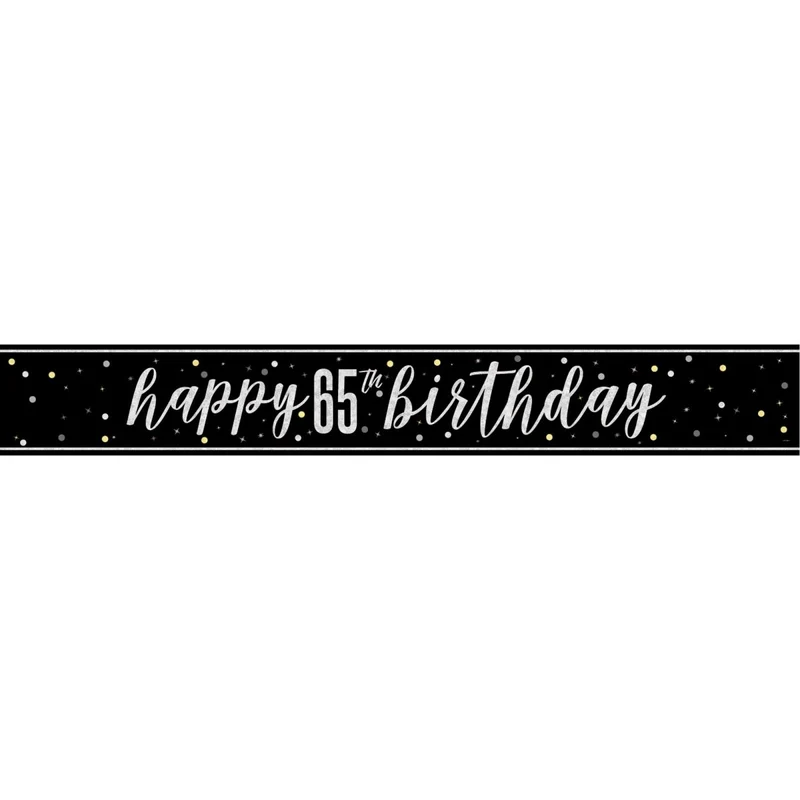 Black and Silver 65th Happy Birthday Banner, 1 Count