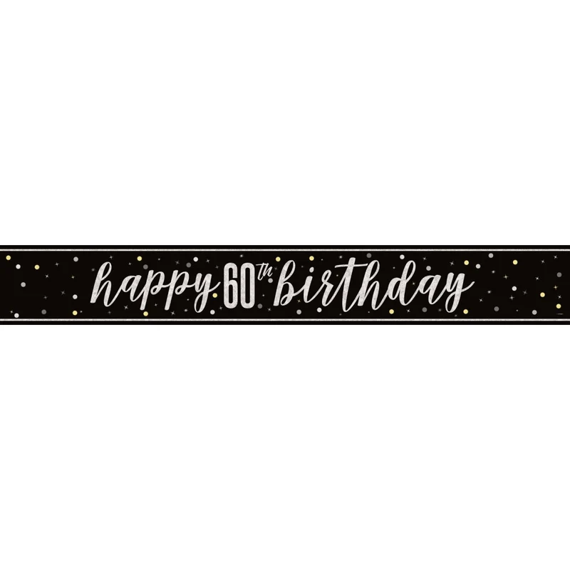 Black and Silver 60th Happy Birthday Banner, 1 Count