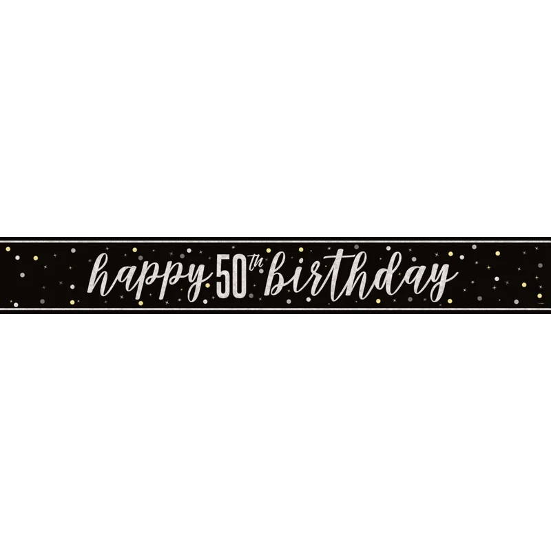 Black and Silver 50th Happy Birthday Banner, 1 Count